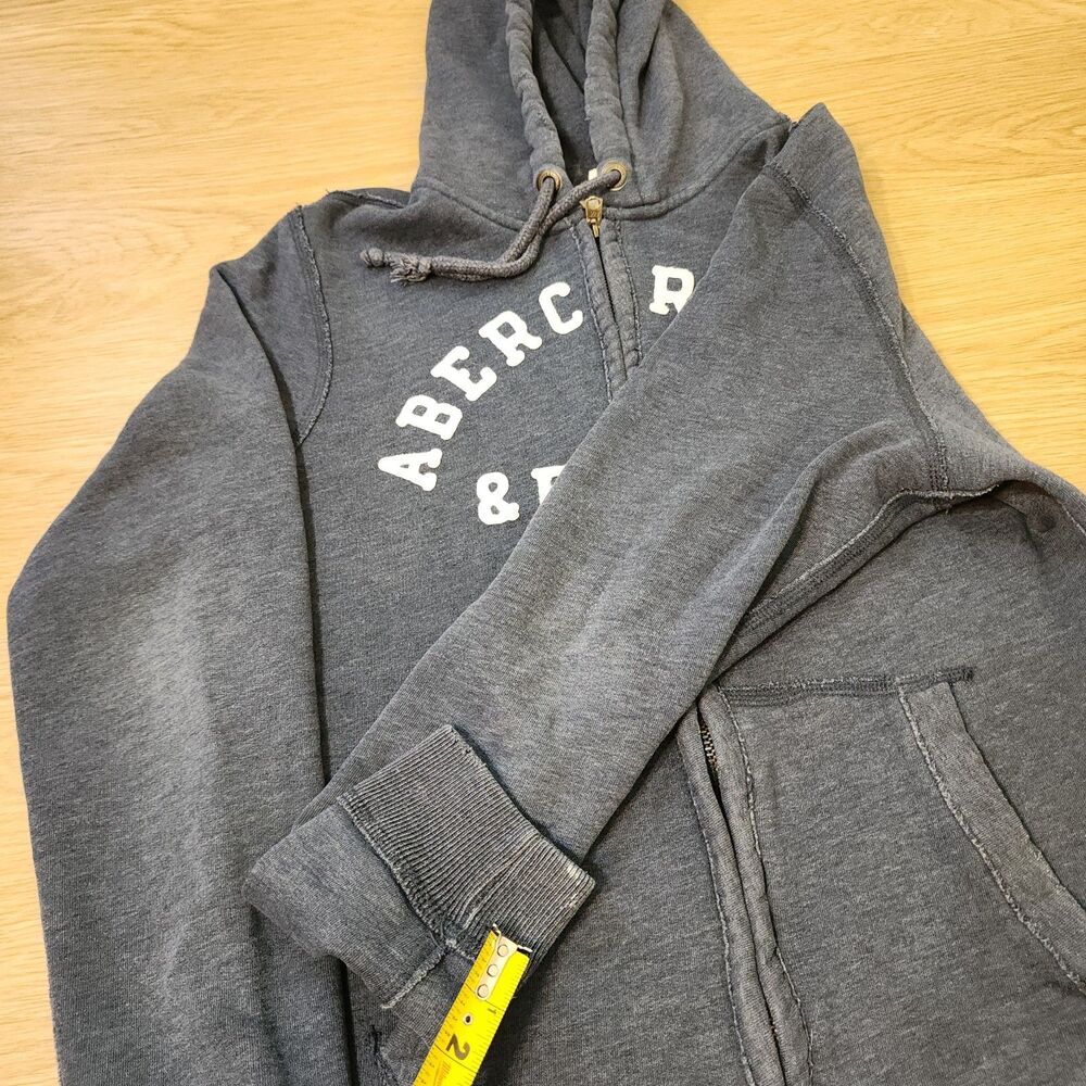 Abercrombie & Fitch Full Zip Hoodie Mens M Muscle Irregular Blue Spell Out Y2K - Picture 8 of 13